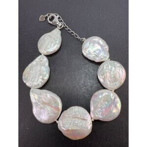 Cultured coin pearls bracelet with sterling silver clasp and extension